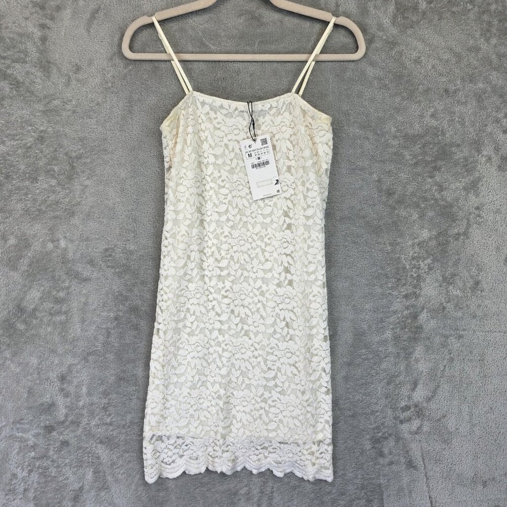 Zara Dress Womens Size Medium White Lace Slip Mini Lined Party Summer 2712/327